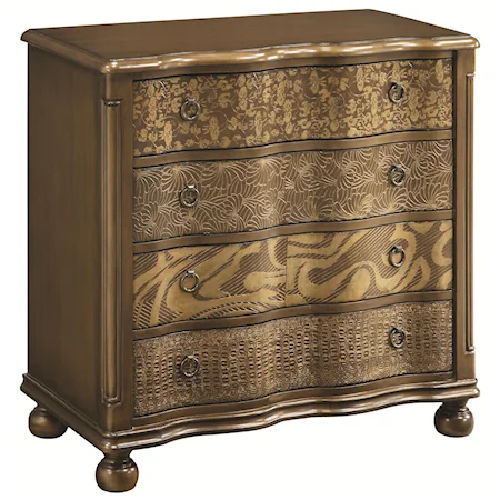 Multi-Patterned Four Drawer Chest with Tropical and Exotic Furniture Look